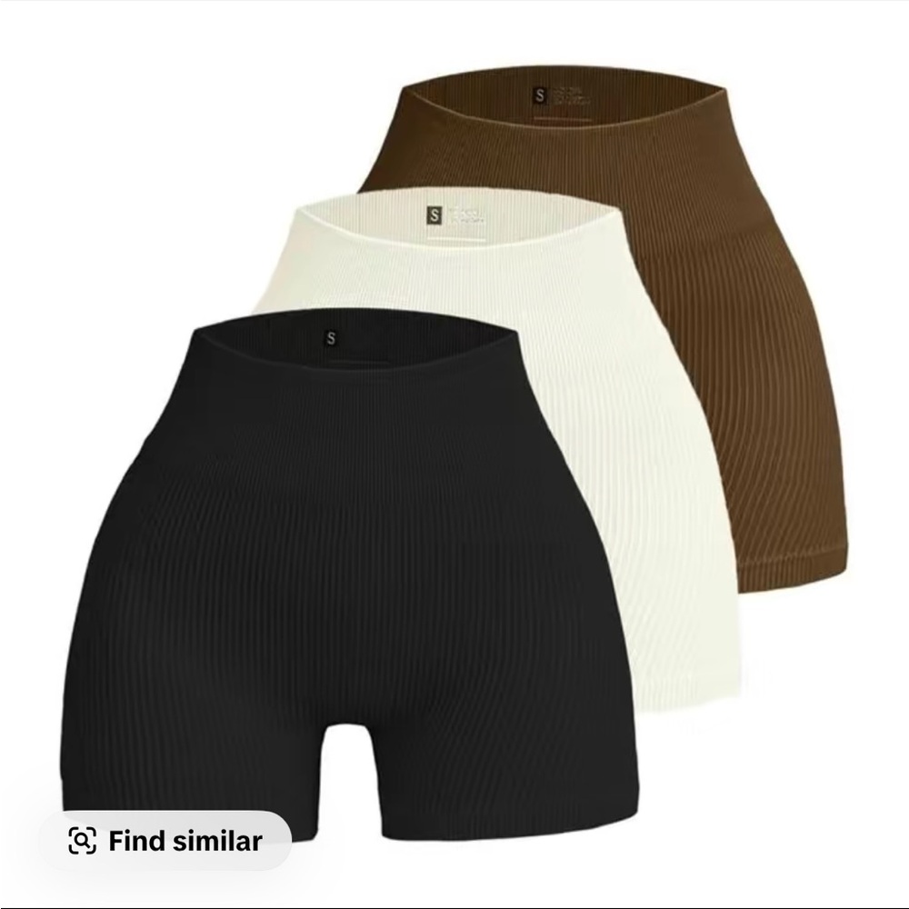 New 3 pcs Ribbed High-Waisted Bike Shorts - Black, White, Brown